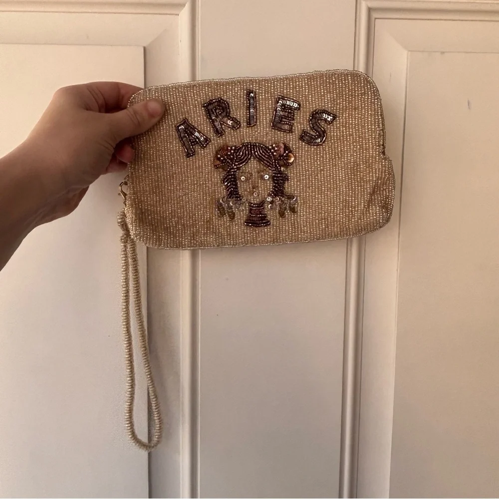 Anthropologie Beaded Aries Zodiac Wristlet Clutch